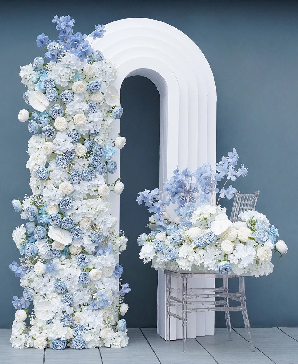 Baby Blue & White Silk Roses Display Venue Flowers - The Floral Gallery