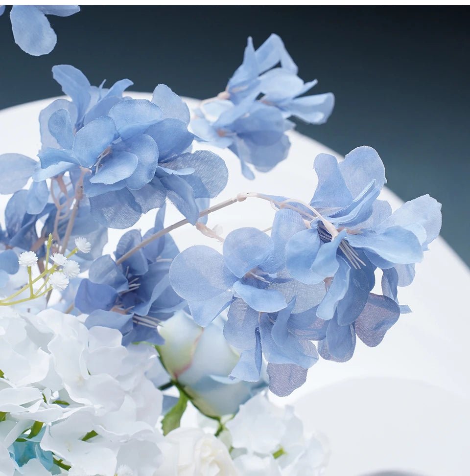 Baby Blue & White Silk Roses Display Venue Flowers - The Floral Gallery