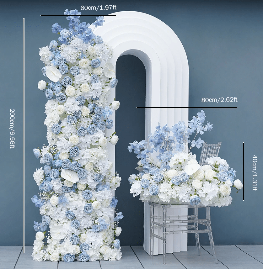 Baby Blue & White Silk Roses Display Venue Flowers - The Floral Gallery