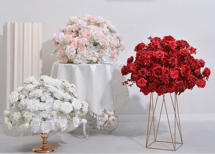 Beautiful 50cm SILK Flowers Ball in White, Pink & Red. Table Centrepiece - The Floral Gallery