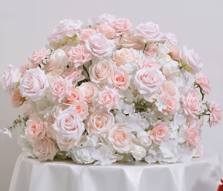 Beautiful 50cm SILK Flowers Ball in White, Pink & Red. Table Centrepiece - The Floral Gallery