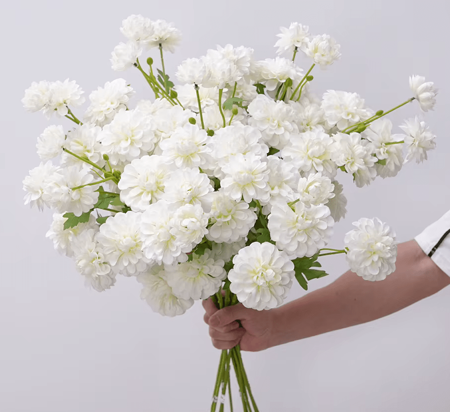 Beautiful 6 Head Crysanthemum SILK Flowers in Pink Green or White - The Floral Gallery