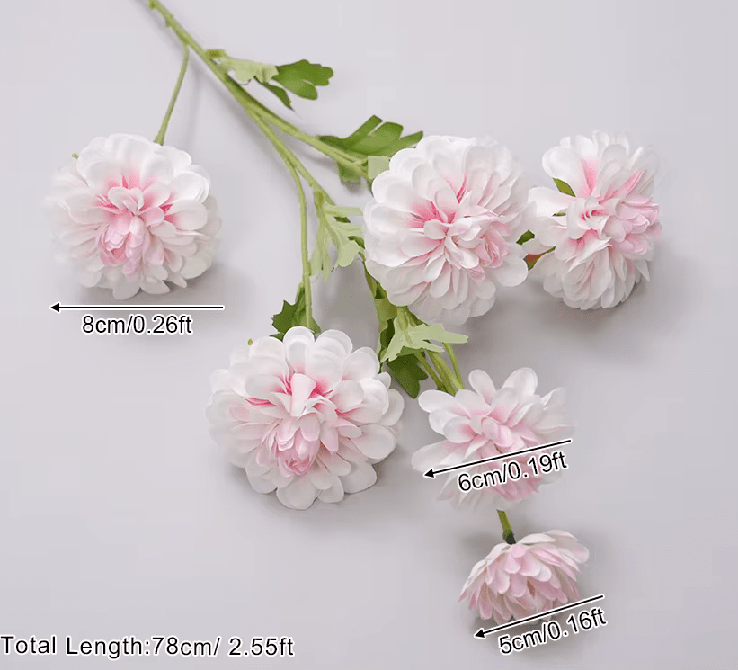 Beautiful 6 Head Crysanthemum SILK Flowers in Pink Green or White - The Floral Gallery