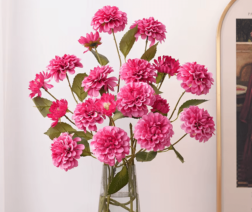 Beautiful 6 Head Crysanthemum SILK Flowers in Pink Green or White - The Floral Gallery