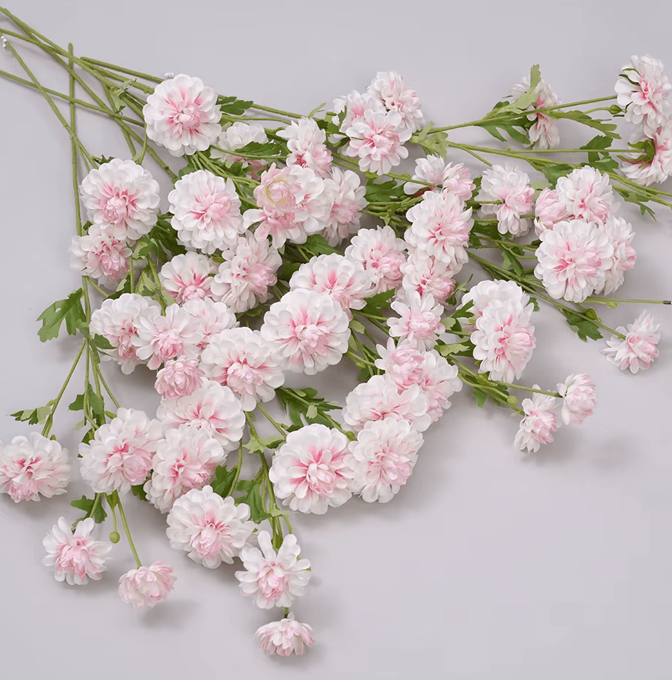 Beautiful 6 Head Crysanthemum SILK Flowers in Pink Green or White - The Floral Gallery