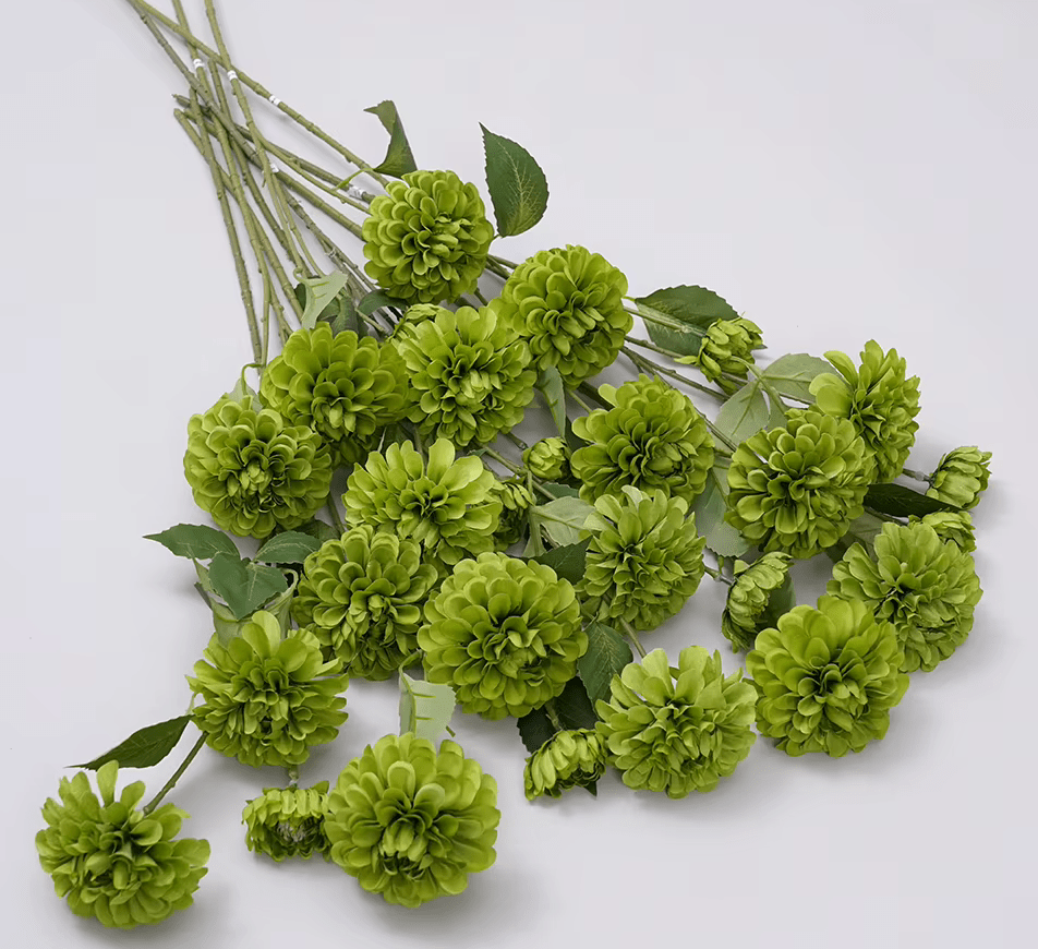 Beautiful 6 Head Crysanthemum SILK Flowers in Pink Green or White - The Floral Gallery