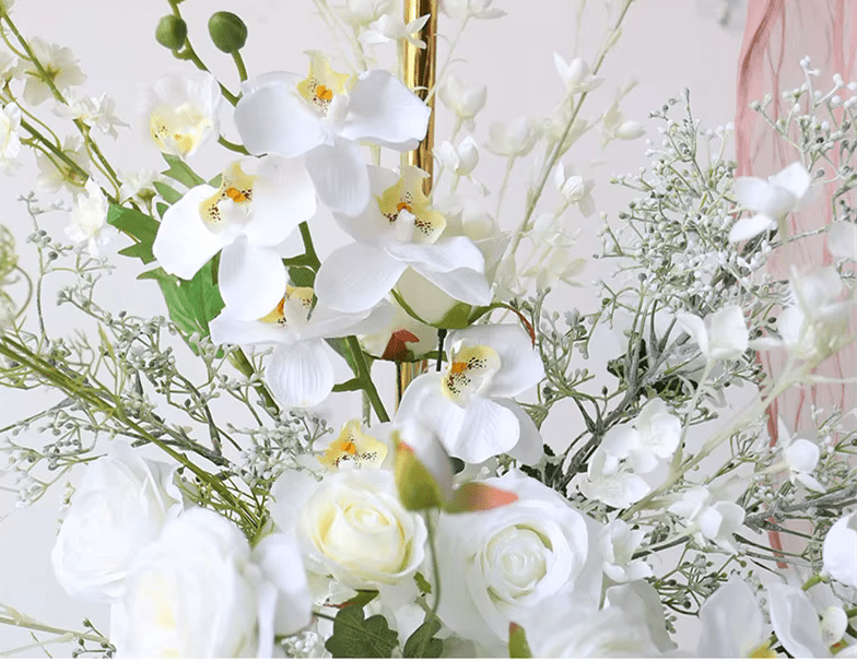 Beautiful White Roses, Orchids & Baby's Breath Silk Display Flowers - The Floral Gallery