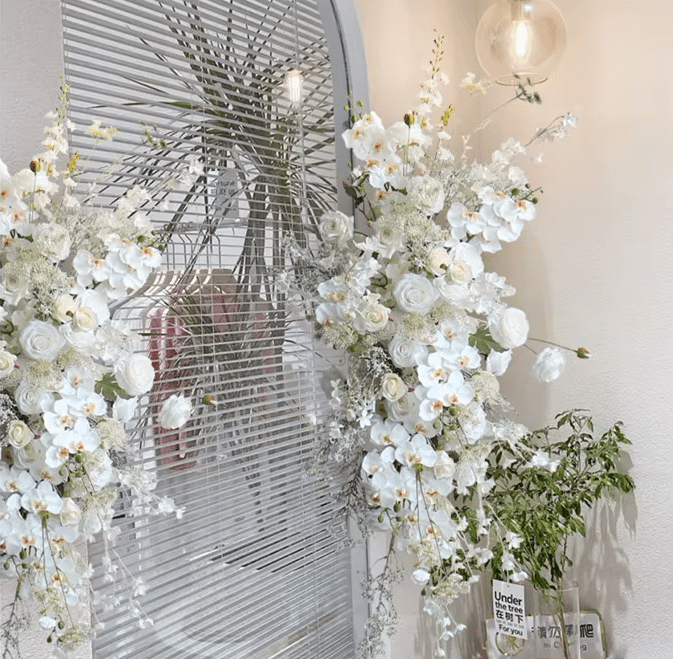 Beautiful White Roses, Orchids & Baby's Breath Silk Display Flowers - The Floral Gallery