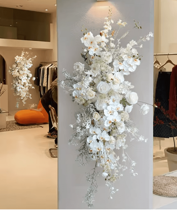 Beautiful White Roses, Orchids & Baby's Breath Silk Display Flowers - The Floral Gallery