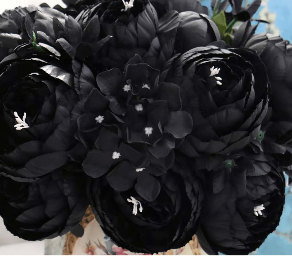Black Peony & Dahlia Silk Home Artifical Flowers 12 Head Stem - The Floral Gallery