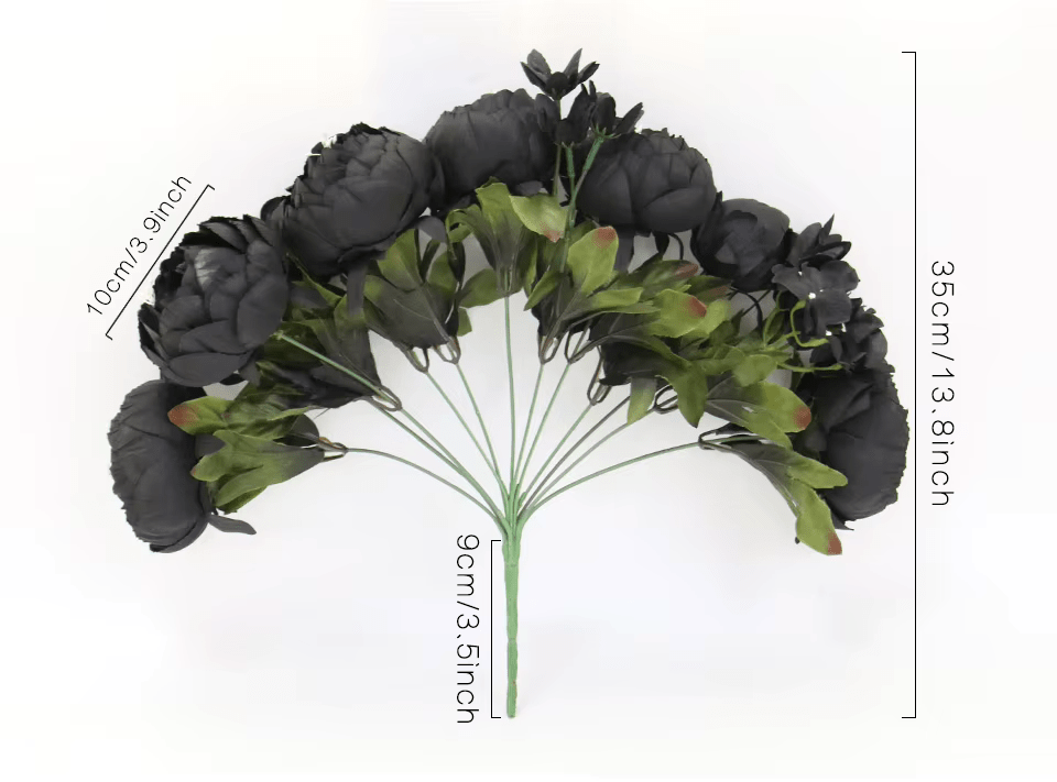 Black Peony & Dahlia Silk Home Artifical Flowers 12 Head Stem - The Floral Gallery