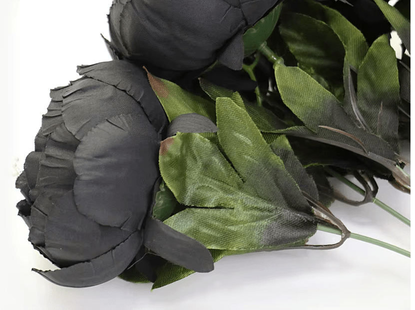 Black Peony & Dahlia Silk Home Artifical Flowers 12 Head Stem - The Floral Gallery