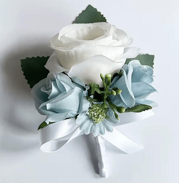 Blue & White Roses Bride Bouquet Silk Flowers - The Floral Gallery