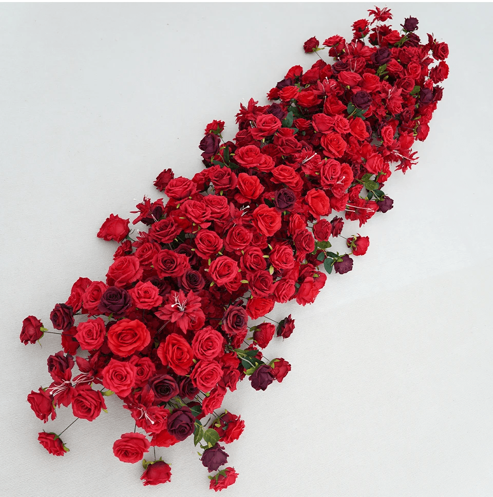 Bordeux Red Silk Roses Venue Arch Flowers 8ft+ with Stand - The Floral Gallery
