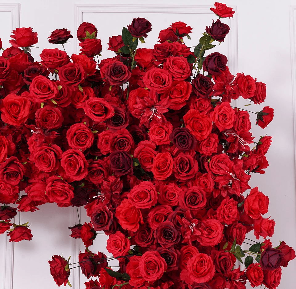 Bordeux Red Silk Roses Venue Arch Flowers 8ft+ with Stand - The Floral Gallery