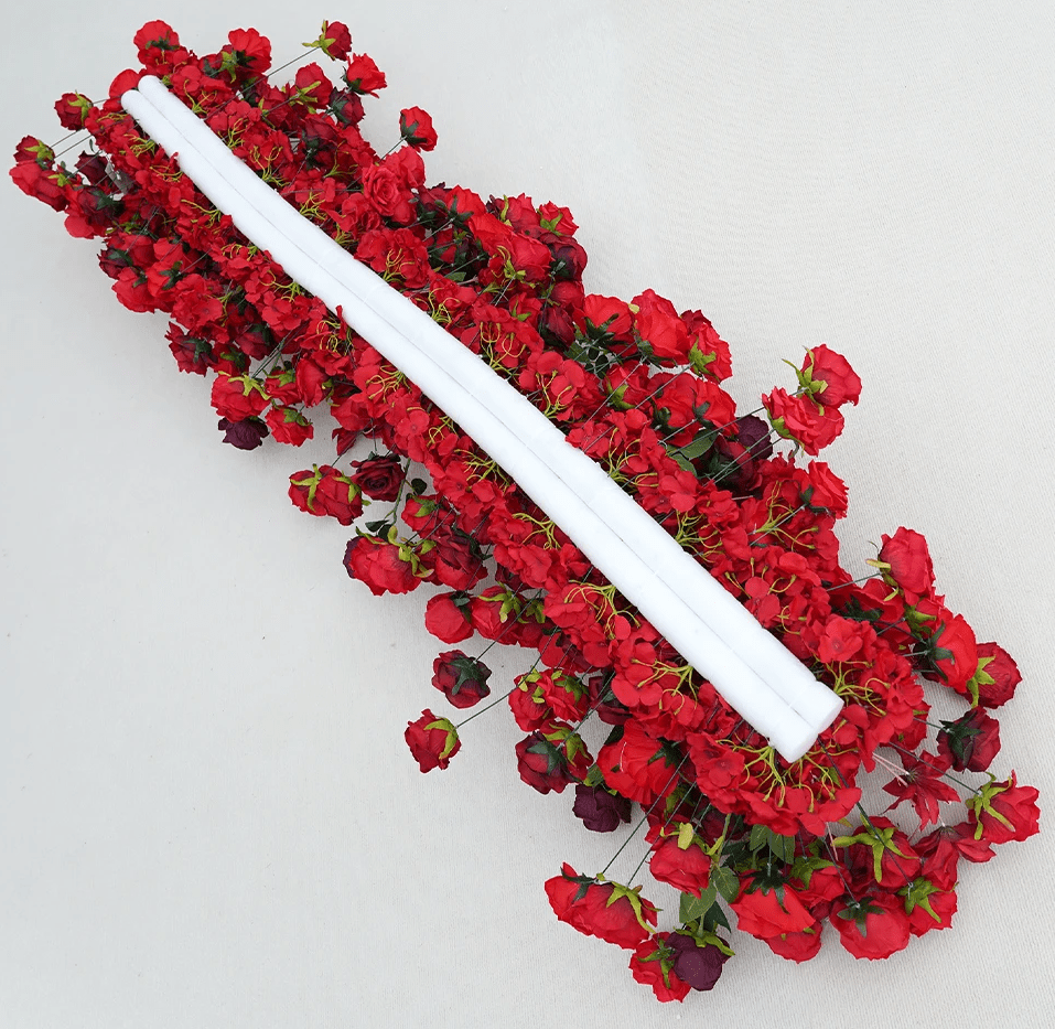 Bordeux Red Silk Roses Venue Arch Flowers 8ft+ with Stand - The Floral Gallery