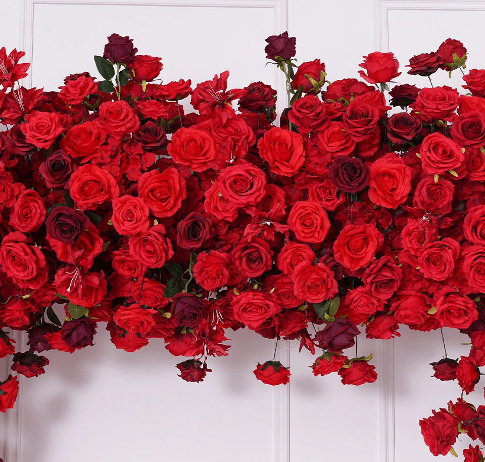 Bordeux Red Silk Roses Venue Arch Flowers 8ft+ with Stand - The Floral Gallery