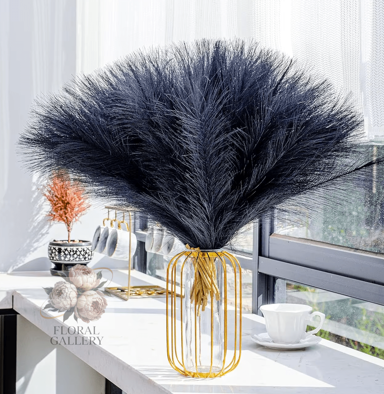 Bunch of Black Pampas Grass x 30 Stems Artificial Fluffy - The Floral Gallery
