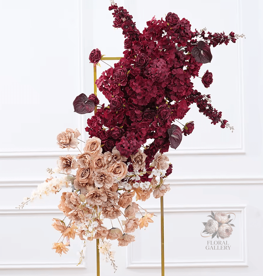 Burgundy Red & Champagne SILK Flowers Hanging Display - The Floral Gallery