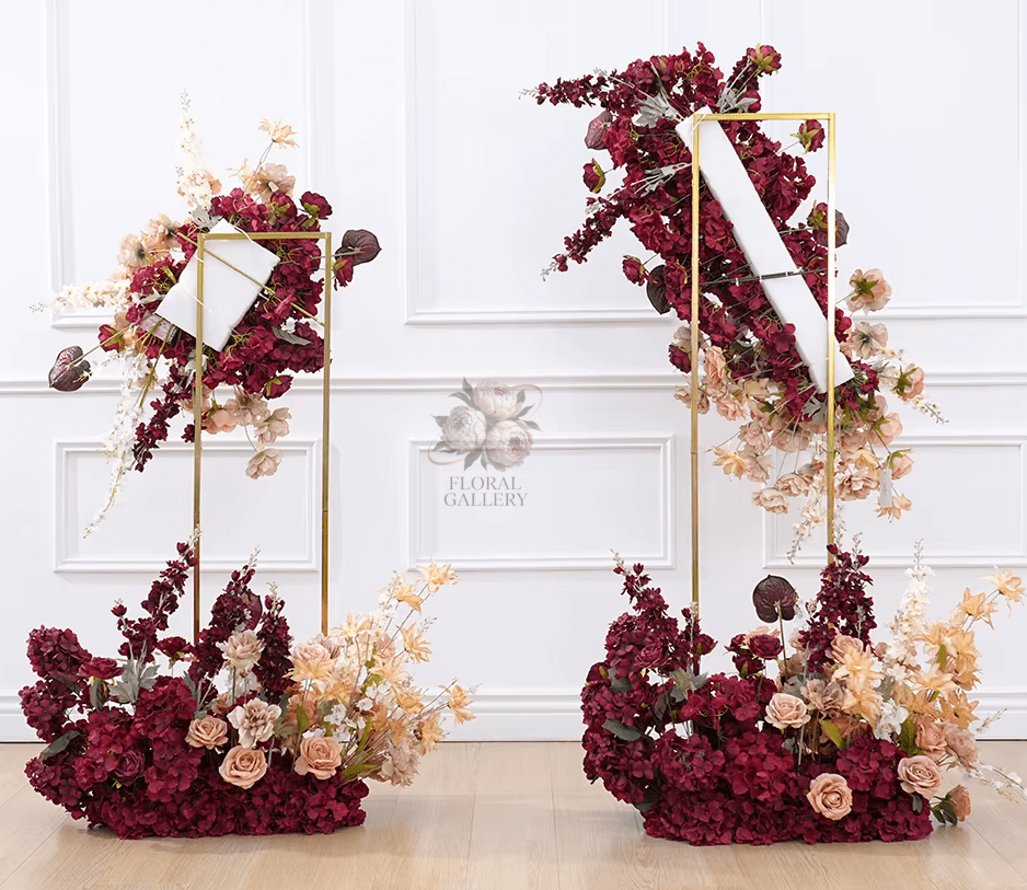 Burgundy Red & Champagne SILK Flowers Hanging Display - The Floral Gallery