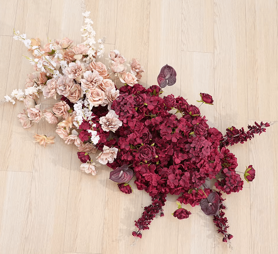 Burgundy Red & Champagne SILK Flowers Hanging Display - The Floral Gallery