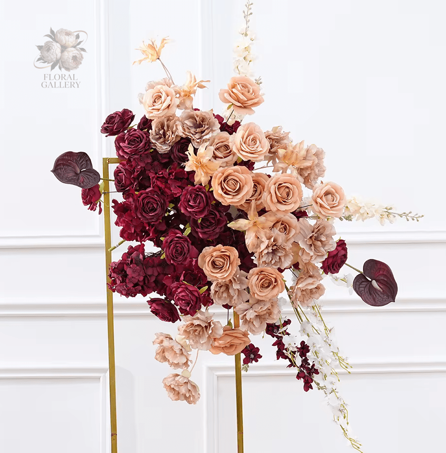 Burgundy Red & Champagne SILK Flowers Hanging Display - The Floral Gallery