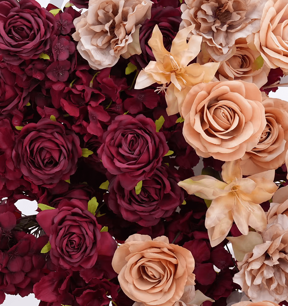 Burgundy Red & Champagne SILK Flowers Hanging Display - The Floral Gallery