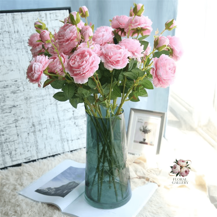 Champagne or Pink Realistic Silk Peony Long Stems 61cm x 3 - The Floral Gallery