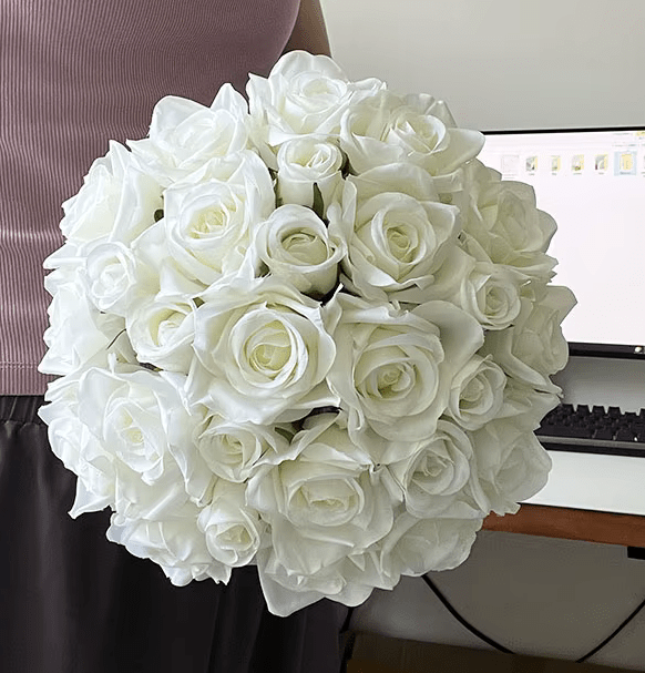 Classic White Roses Bride Wedding Bouquet Bridesmaid SILK Flowers - The Floral Gallery