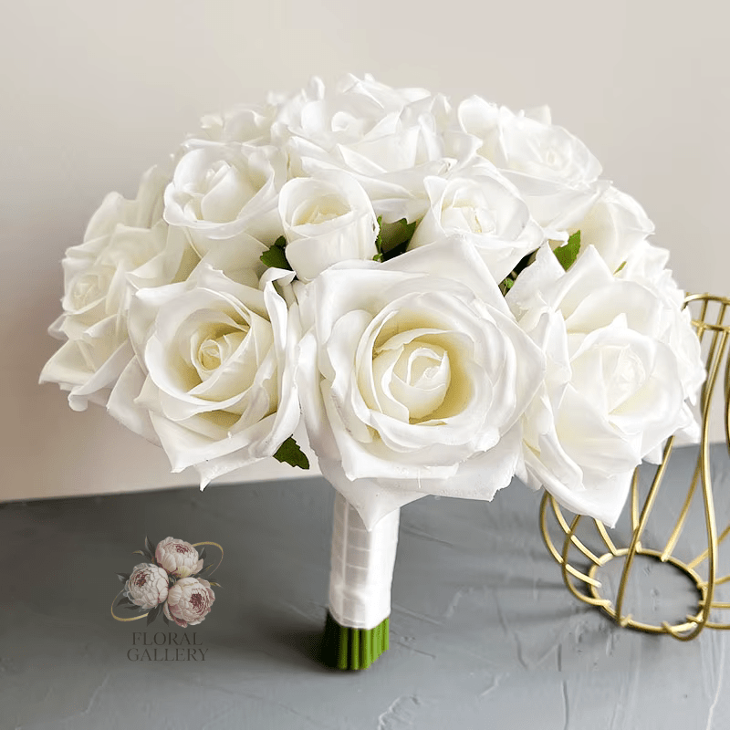 Classic White Roses Bride Wedding Bouquet Bridesmaid SILK Flowers - The Floral Gallery