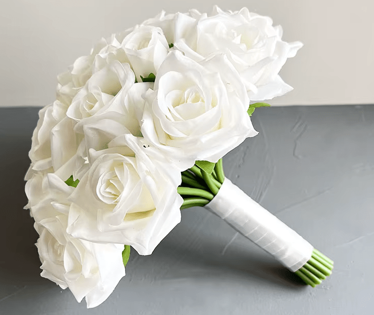 Classic White Roses Bride Wedding Bouquet Bridesmaid SILK Flowers - The Floral Gallery