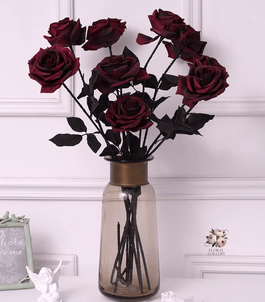 Dark Red Roses & Dahlia Silk Home Flowers 67cm Flexible Stem - The Floral Gallery