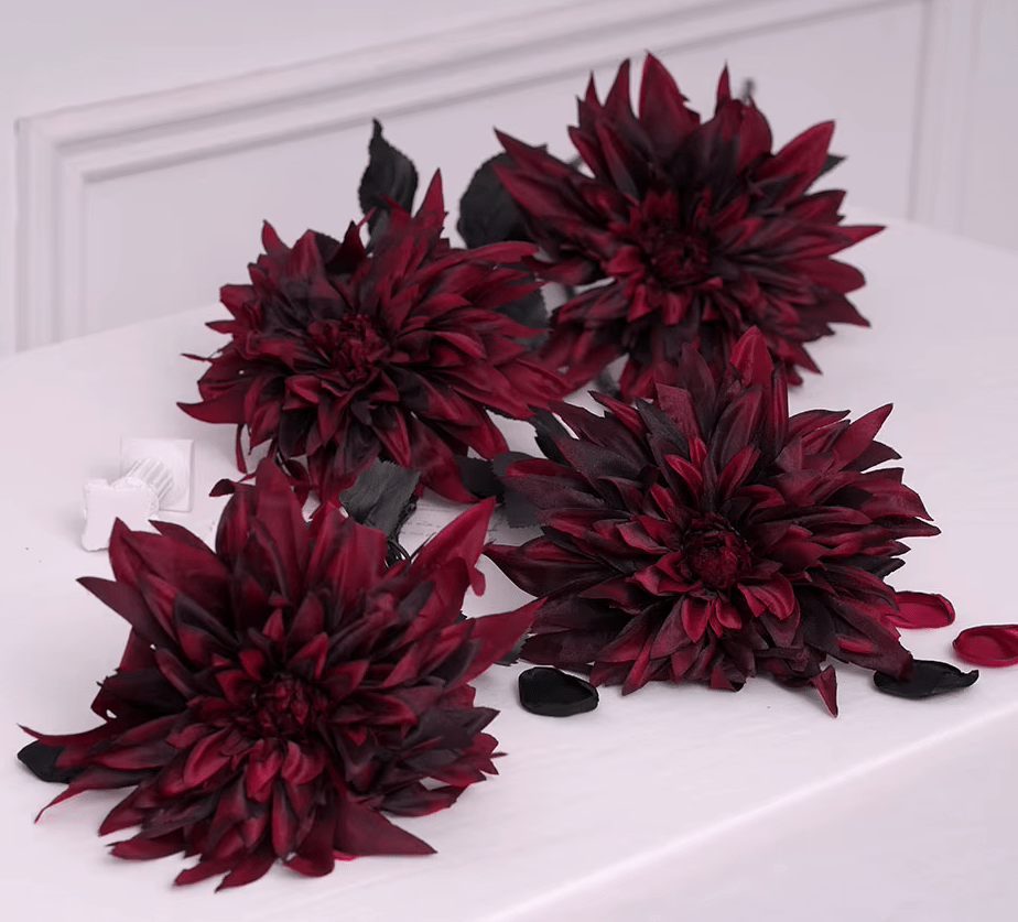 Dark Red Roses & Dahlia Silk Home Flowers 67cm Flexible Stem - The Floral Gallery