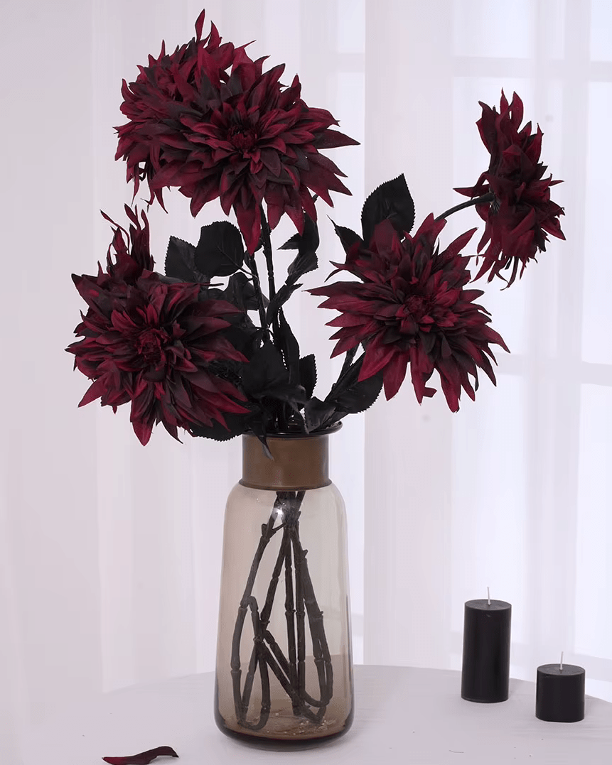 Dark Red Roses & Dahlia Silk Home Flowers 67cm Flexible Stem - The Floral Gallery