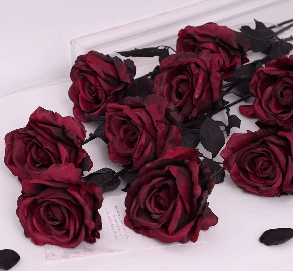 Dark Red Roses & Dahlia Silk Home Flowers 67cm Flexible Stem - The Floral Gallery
