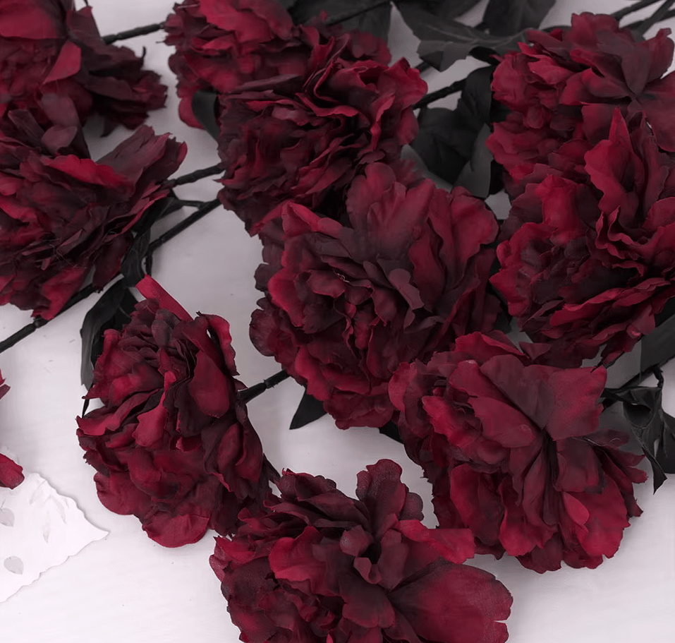 Dark Red Roses & Dahlia Silk Home Flowers 67cm Flexible Stem - The Floral Gallery
