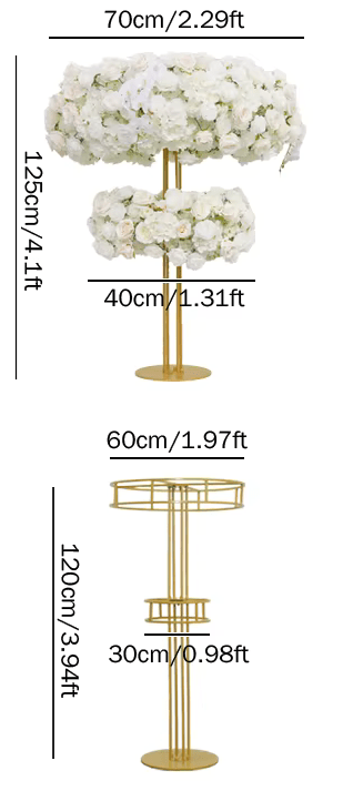 Dramatic 4ft White SILK Roses Table Centrepiece With Gold Stand - The Floral Gallery