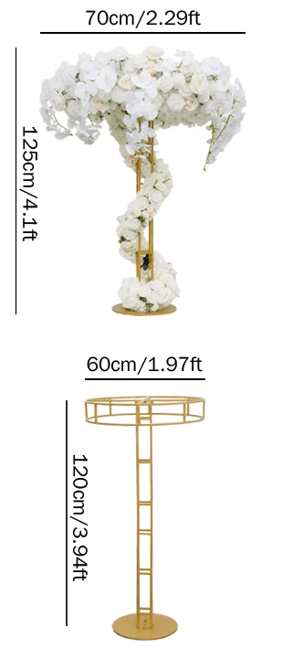 Dramatic 4ft White SILK Roses Table Centrepiece With Gold Stand - The Floral Gallery