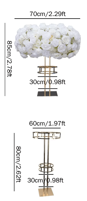 Dramatic 4ft White SILK Roses Table Centrepiece With Gold Stand - The Floral Gallery