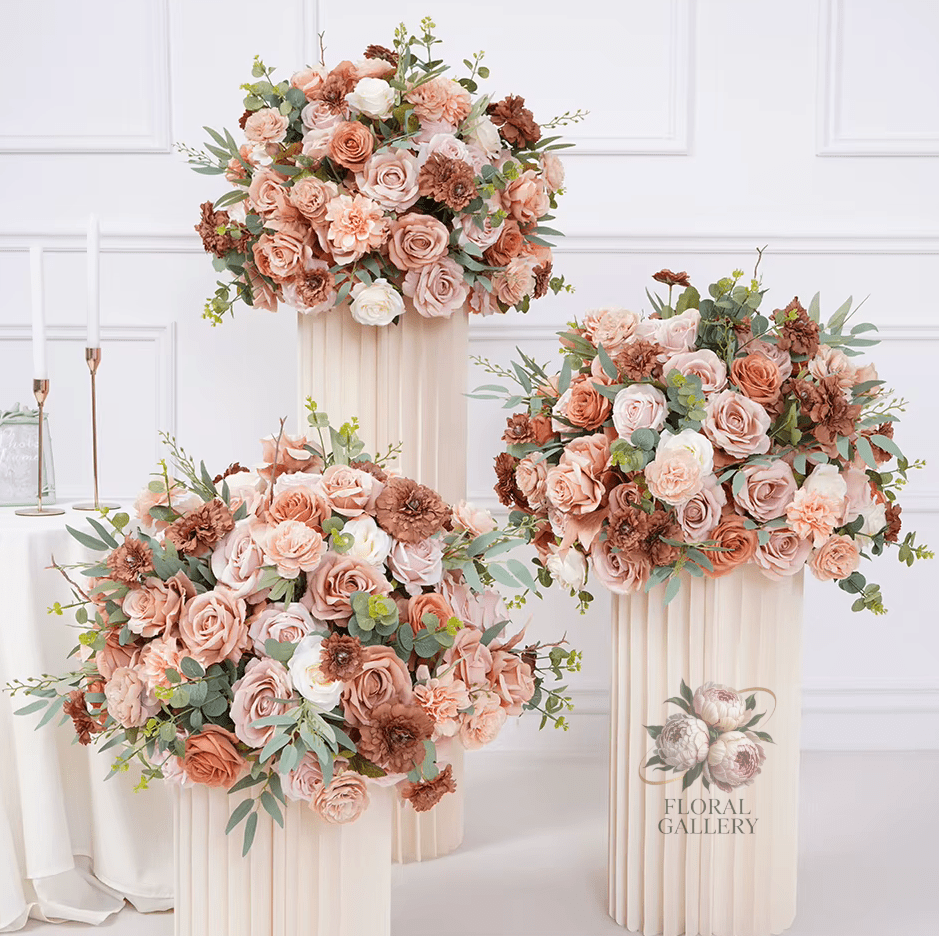 Dusky Pink Coffee SILK Flower Display Ball Table Centerpiece - The Floral Gallery