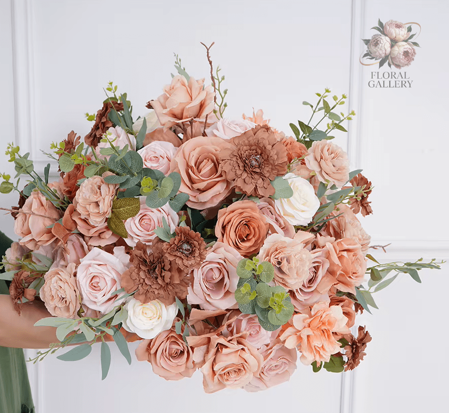 Dusky Pink Coffee SILK Flower Display Ball Table Centerpiece - The Floral Gallery