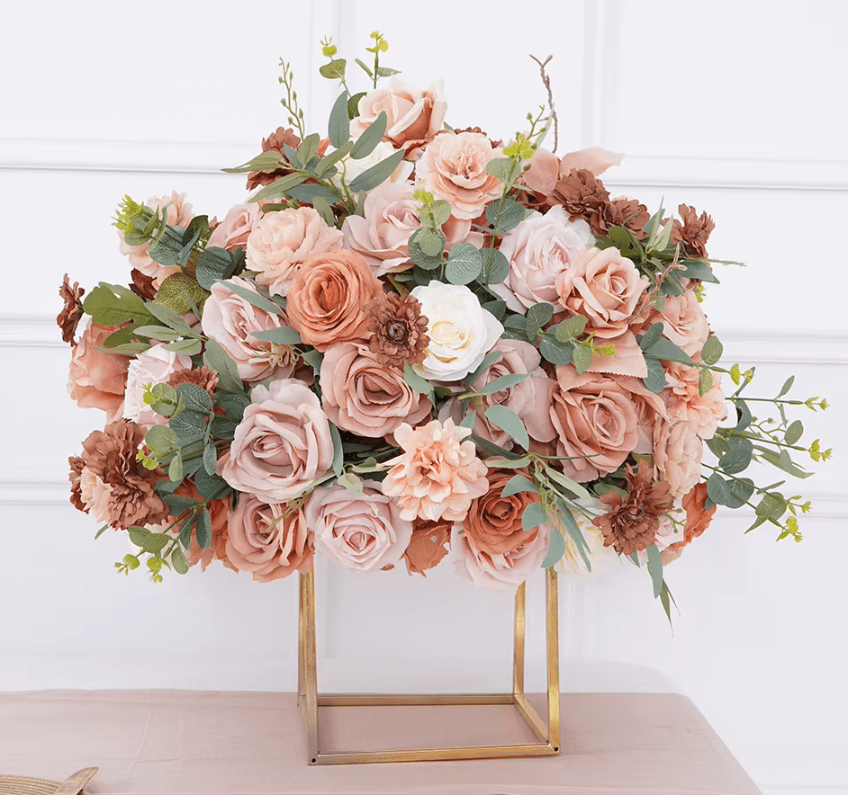 Dusky Pink Coffee SILK Flower Display Ball Table Centerpiece - The Floral Gallery