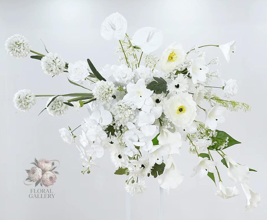 Gorgeous White Lily & Orchid 50cm SILK Table Display & Hanging Flowers - The Floral Gallery