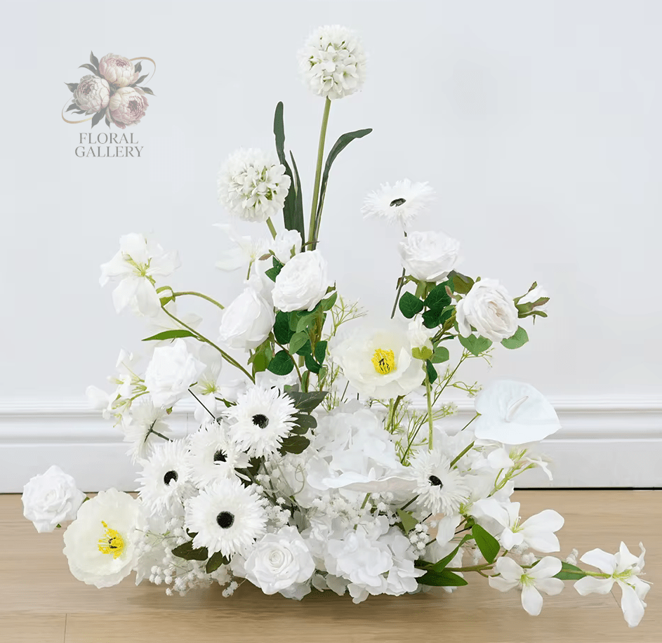 Gorgeous White Lily & Orchid 50cm SILK Table Display & Hanging Flowers - The Floral Gallery