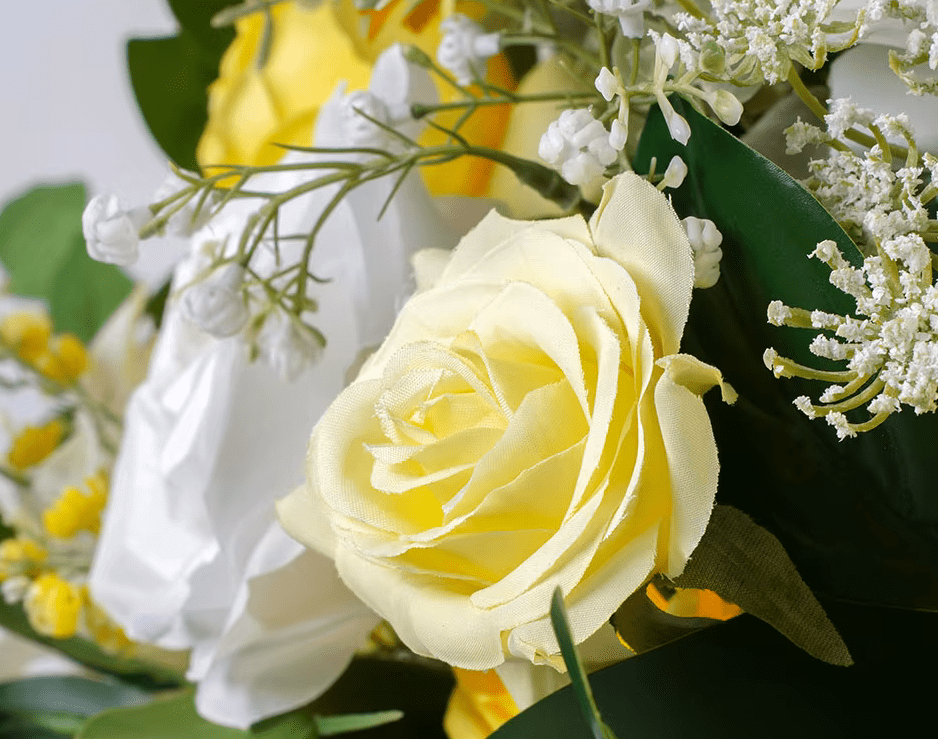 Large 2ft Premium SILK Flower Display Table Centerpiece Yellow White Roses - The Floral Gallery