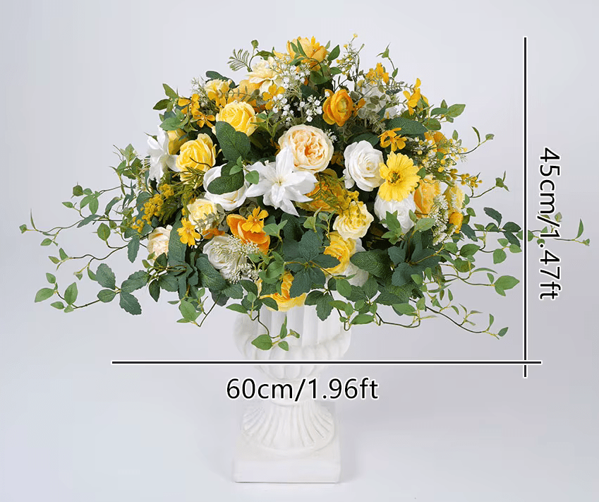 Large 2ft Premium SILK Flower Display Table Centerpiece Yellow White Roses - The Floral Gallery