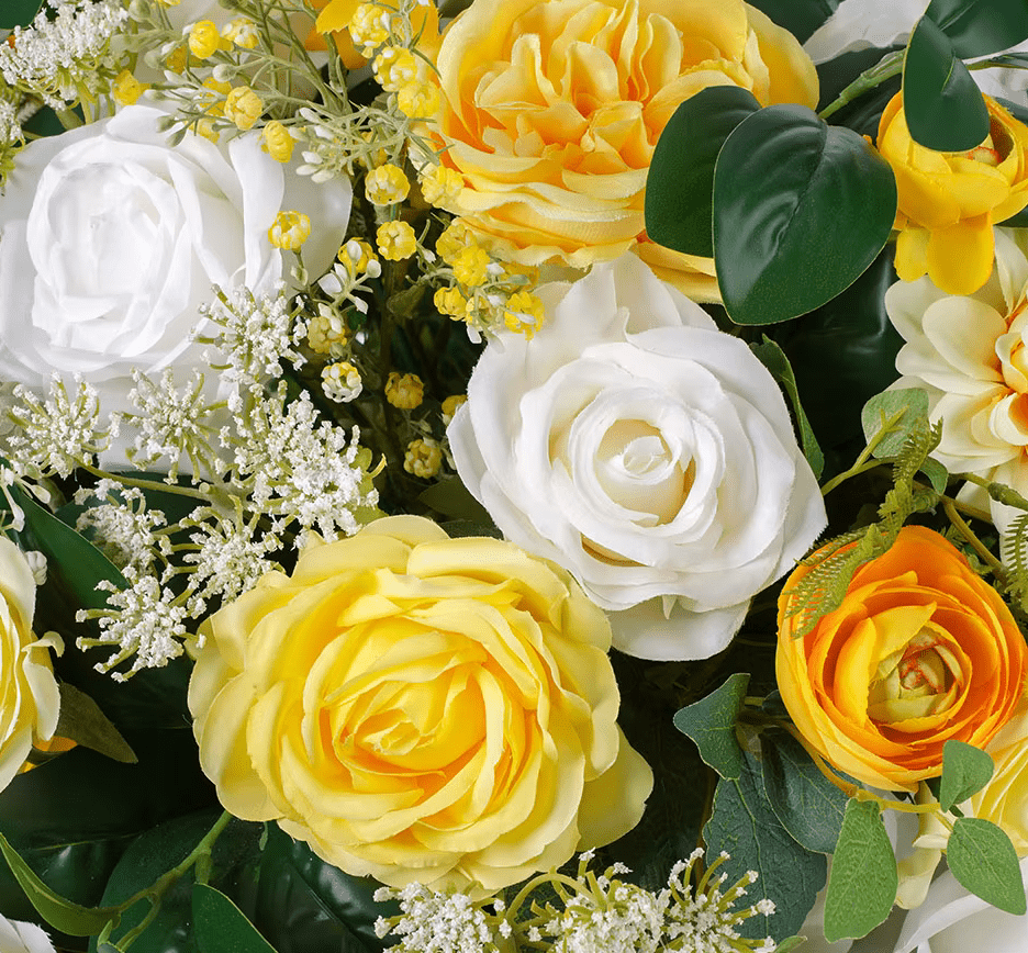 Large 2ft Premium SILK Flower Display Table Centerpiece Yellow White Roses - The Floral Gallery