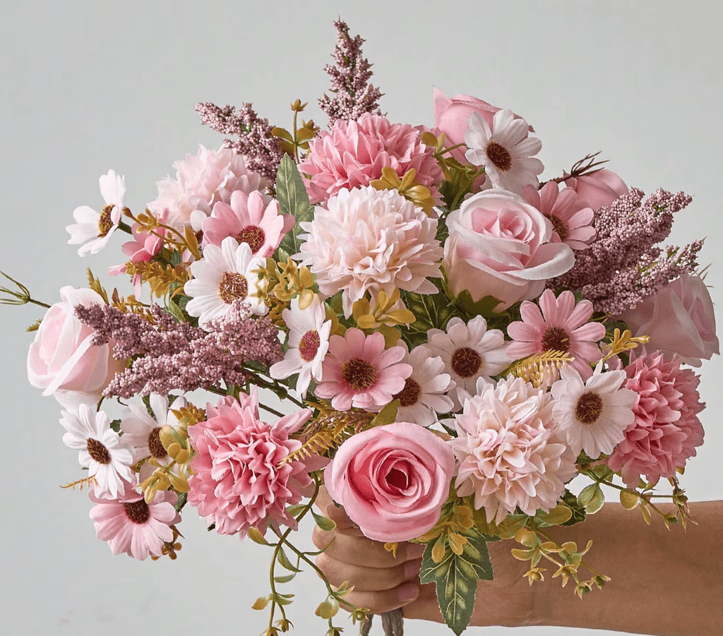 Large Bouquet Pink, Reds & White SILK Roses Hydrangea Bride Home Flowers - The Floral Gallery