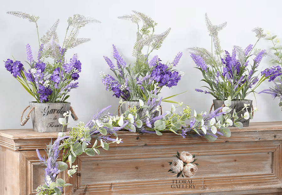 Large Potted Plant Artificial Lavender with Retro Pot 1.4ft - The Floral Gallery