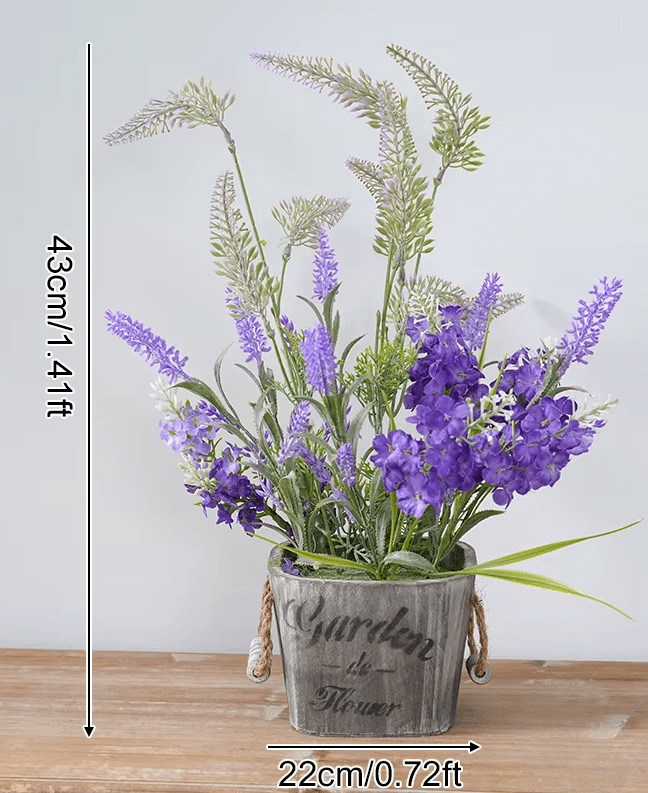 Large Potted Plant Artificial Lavender with Retro Pot 1.4ft - The Floral Gallery